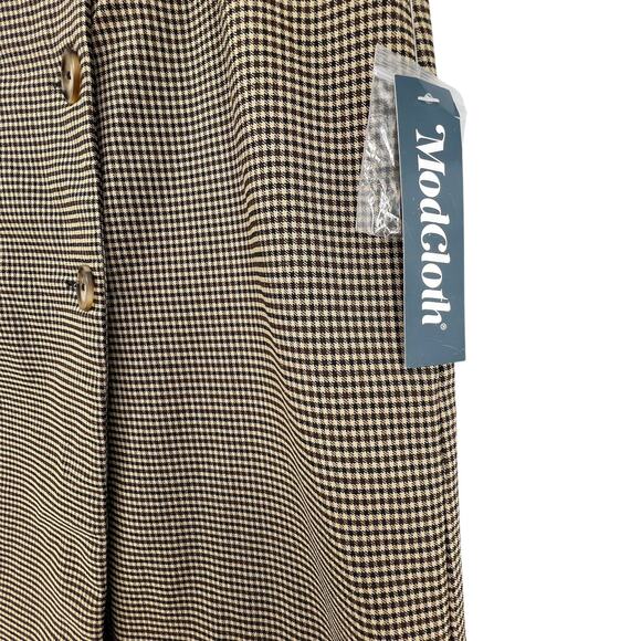 Modcloth Plaid Skirt Size 14 NEW Midi Wrap Buttons Brown - Picture 2 of 5